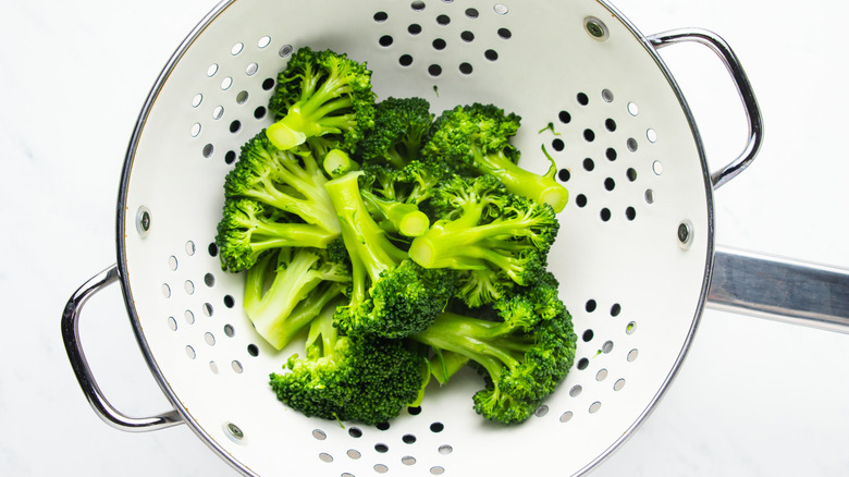 broccoli draining in colander