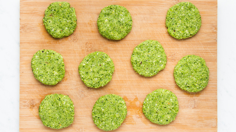 broccoli fritters on board before cooking