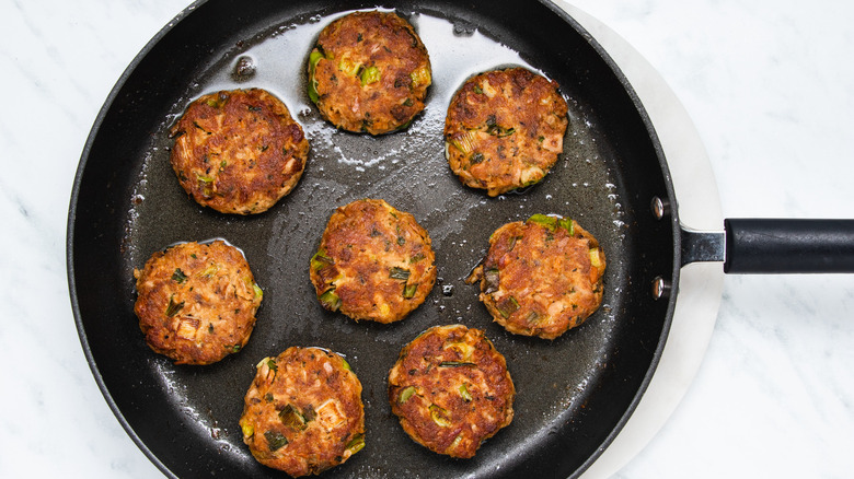 tuna patties in pan 