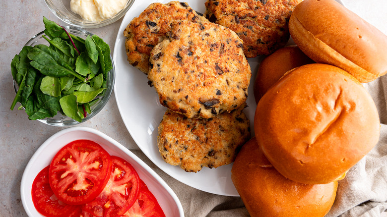 chicken mushroom burgers being served