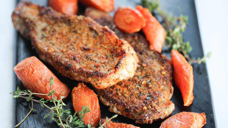 cooked pork chops with carrots
