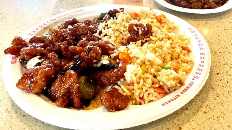 plated bourbon chicken with rice