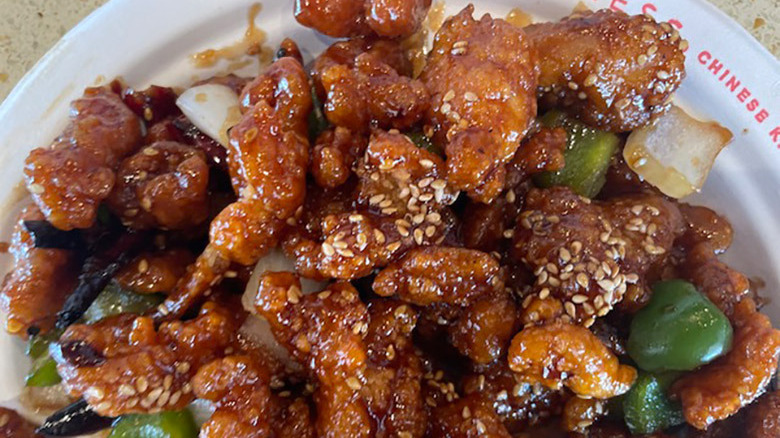 panda express bourbon chicken closeup