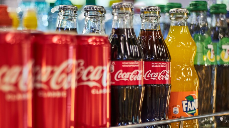 bottled sodas on shelf