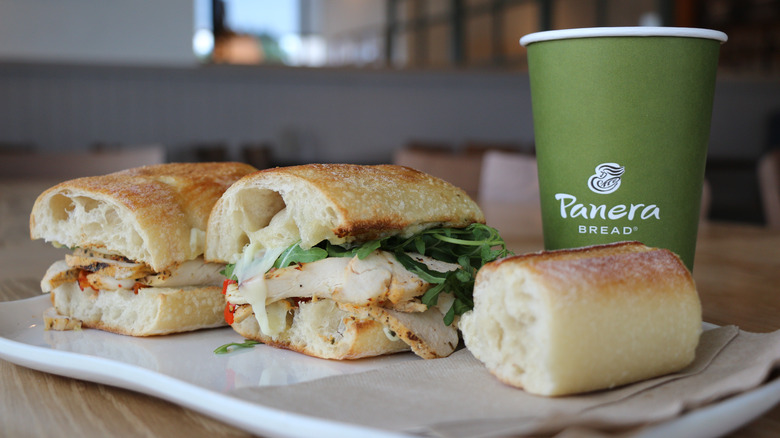 Panera Bread sandwich and drink