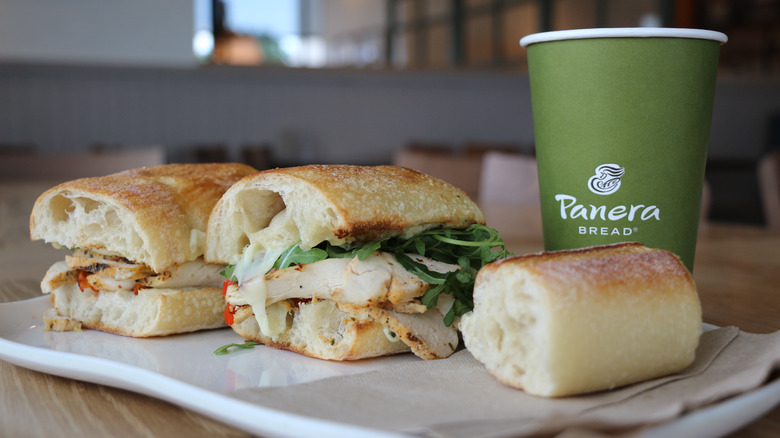 Panera Bread sandwiches and cup