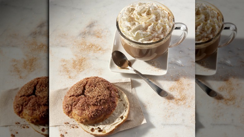 Cinnamon crunch latte and cinnamon crunch bagel