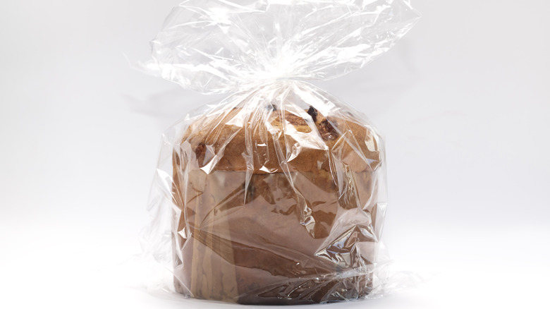 neatly wrapped panettone