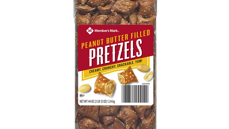 A tub of peanut butter pretzels