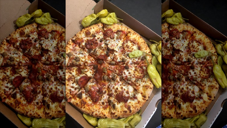 Pepperoncini around pizza