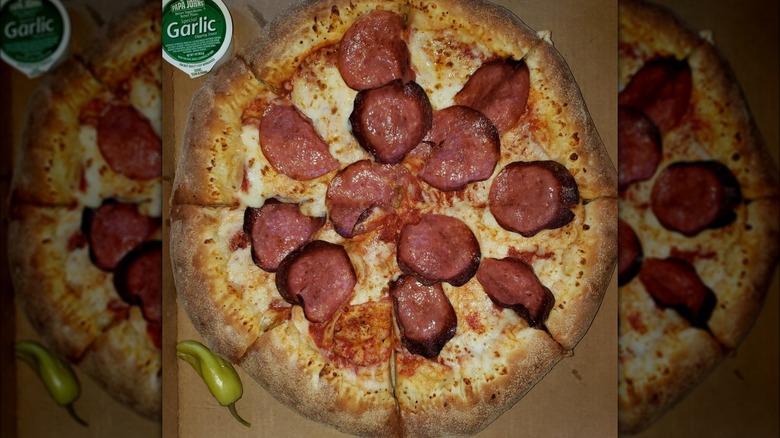 Salami on Papa John's pizza