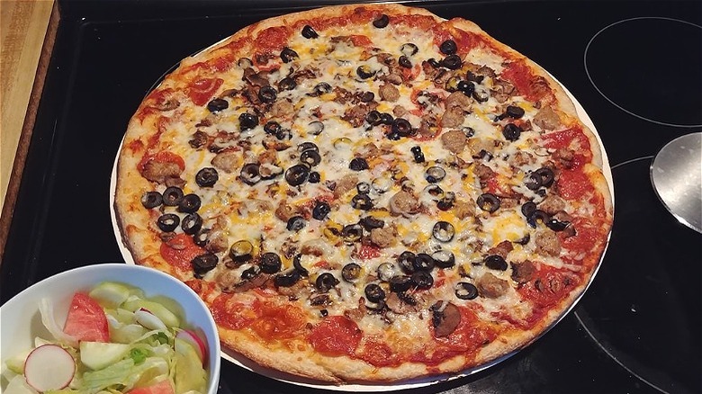 Papa Murphy's olive meat pizza