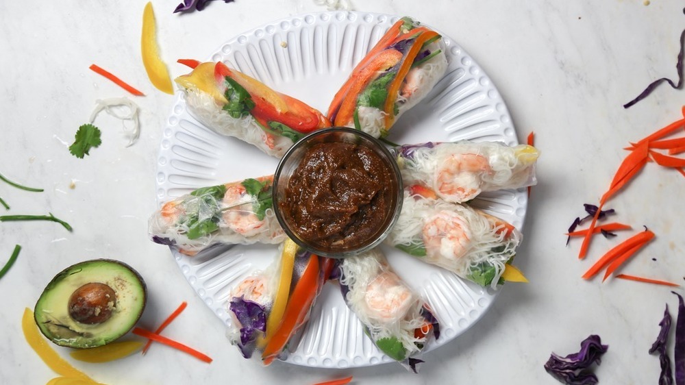 plate of colorful shrimp rolls