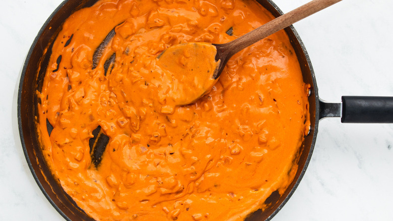 creamy tomato sauce in pan