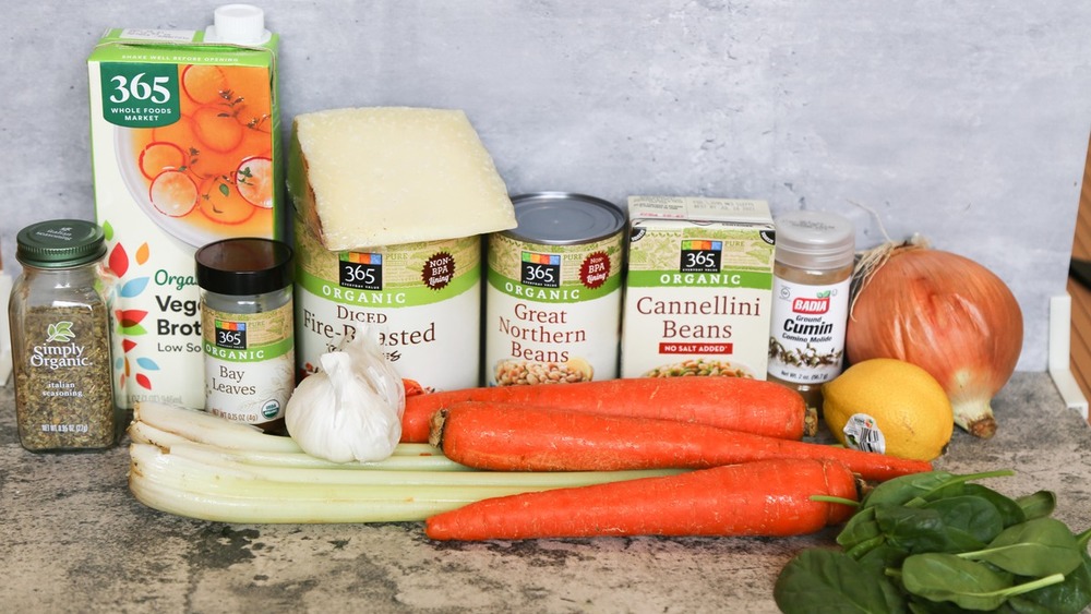 Pasta E Fagioli ingredients on counter