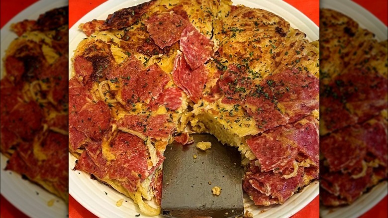 Pasta pie with Italian meats