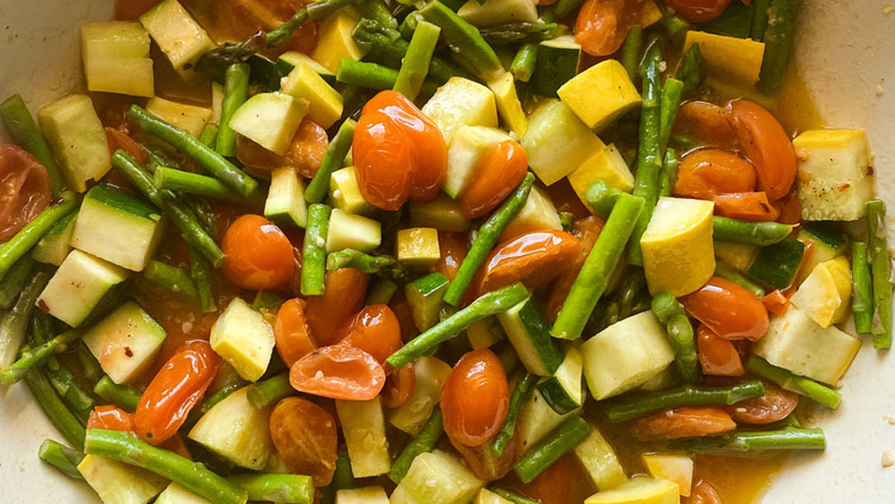 Vegetables and garlic cooking for pasta primavera recipe