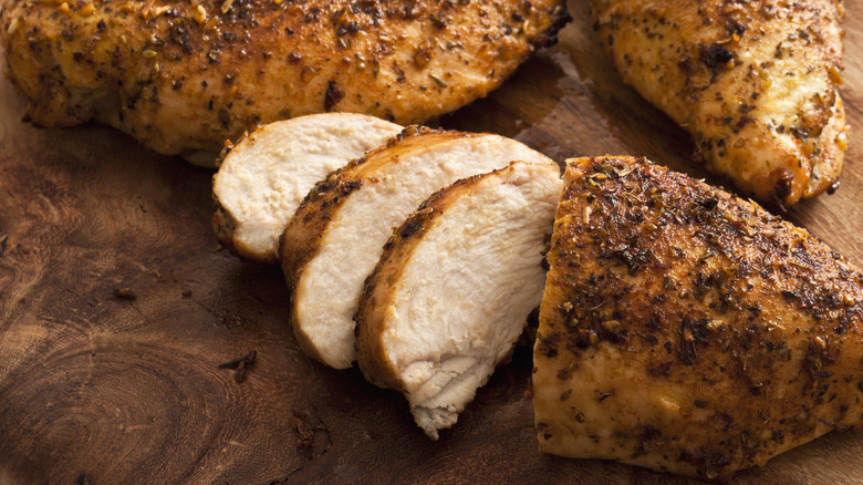 cooked sliced chicken breasts