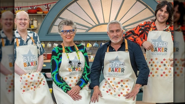 Matt Lucas, Prue Leith, Paul Hollywood, and Noel Fielding