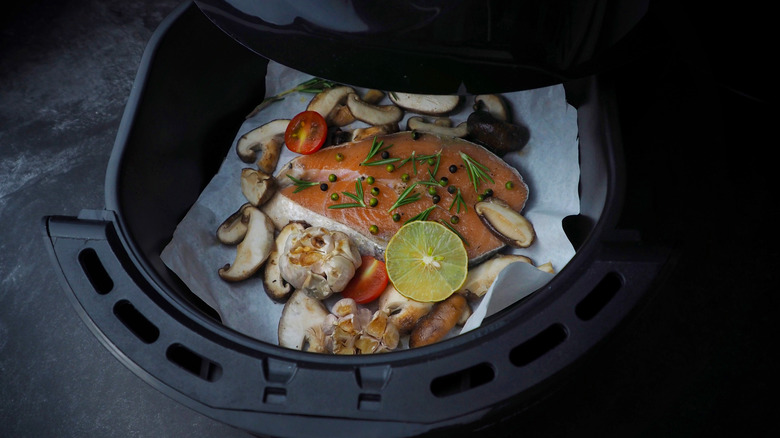 Salmon cooks in air fryer