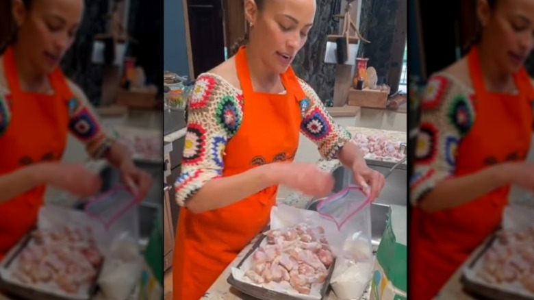 Paula Patton cooking chicken