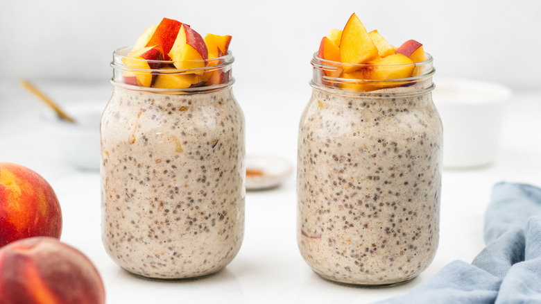 two jars of peach overnight oats