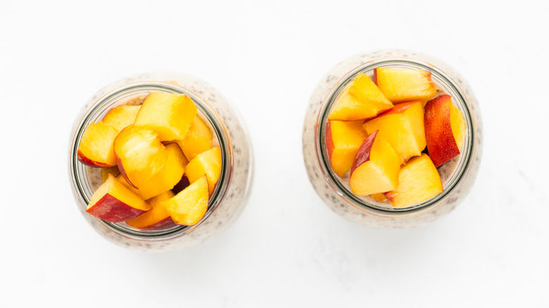 two jars of peach overnight oats