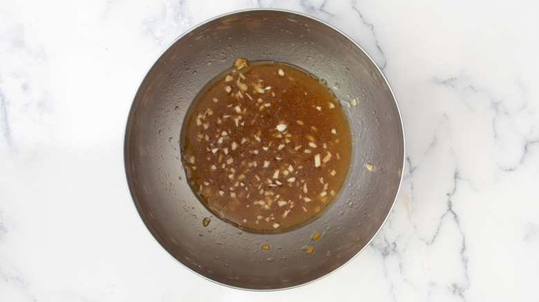 salad dressing in metal bowl