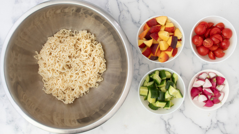 ramen noodles in metal bowl