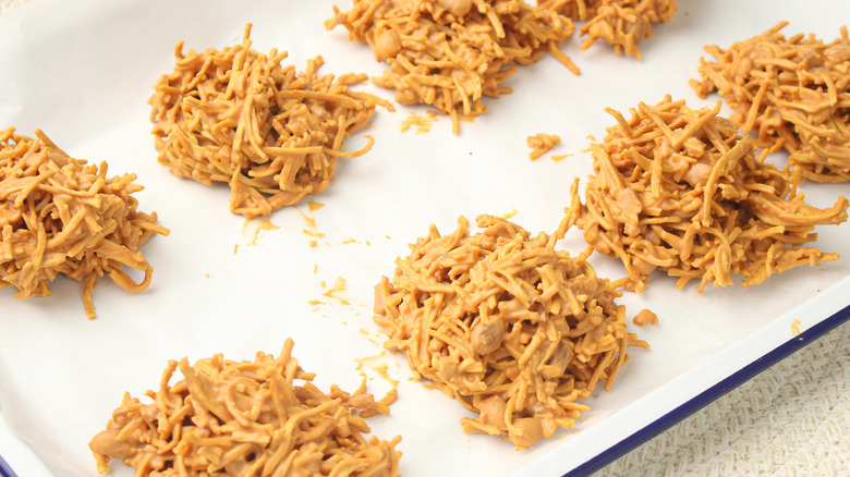 peanut butter haystacks lined up