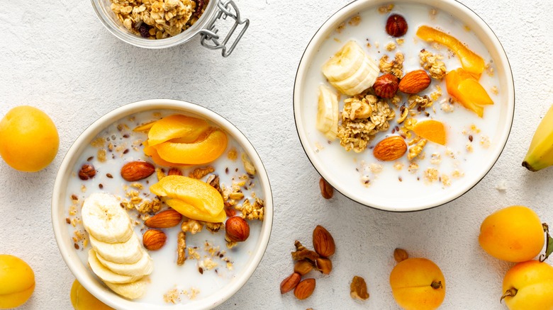 Cereal bowls with fruit and nuts