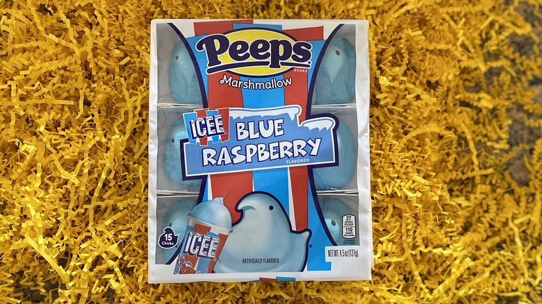 Icee Blue Raspberry Peeps in Easter basket grass