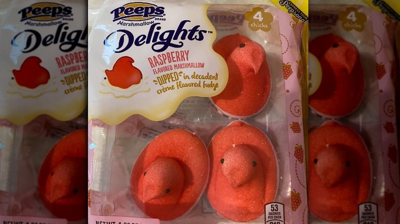Raspberry Peeps Dipped in Fudge