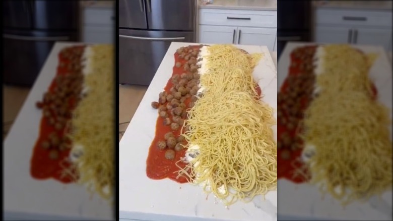 Spaghetti ingredients on a countertop