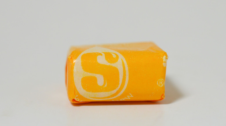 Closeup of yellow Starburst candy