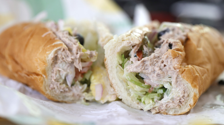 Subway tuna sandwich with toppings