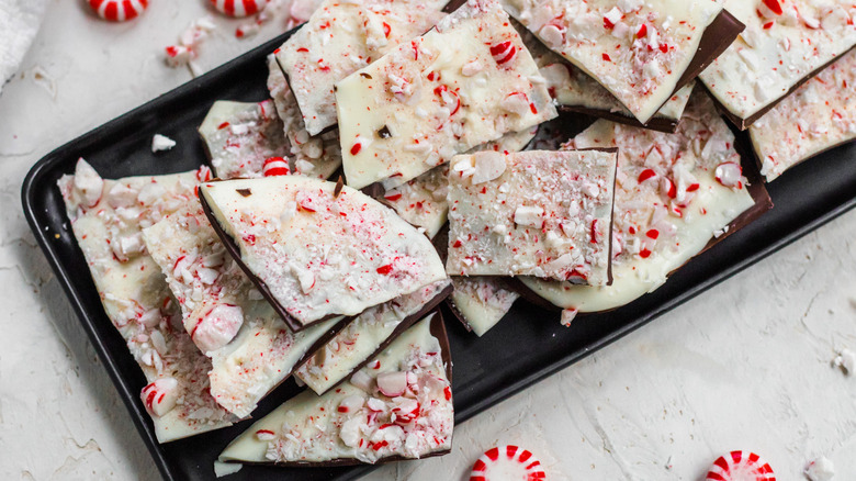 peppermint bark on a tray