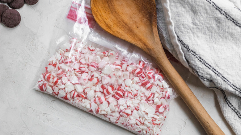 crushed peppermint in a bag 