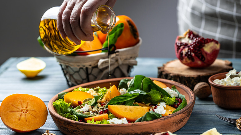 healthy salad with persimmons