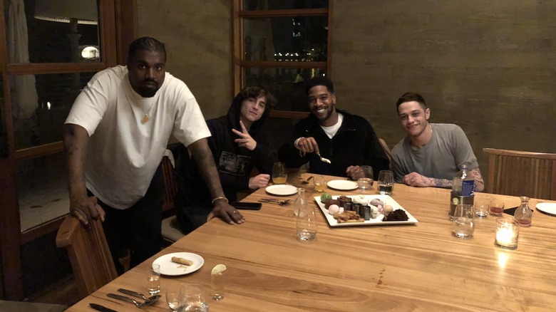 pete davidson dining at nobu with kanye west, timothee chalamet, and kid cudi