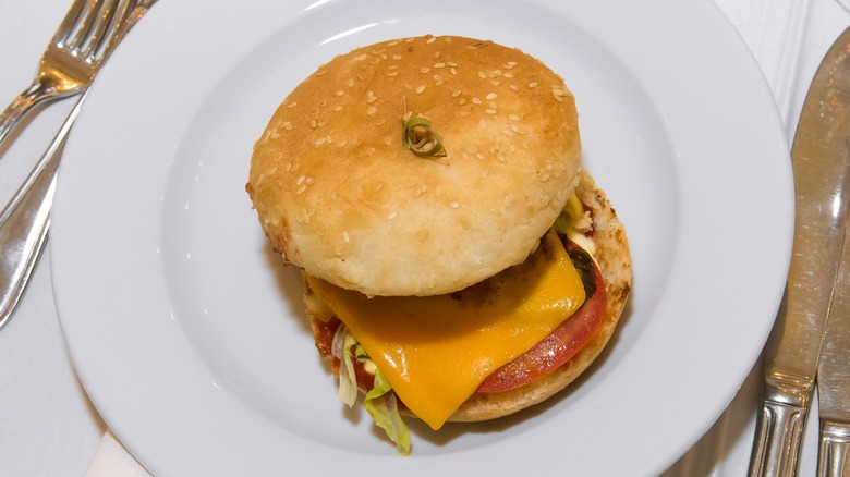 classic American burger on plate