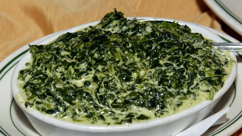 filled bowl of creamed spinach