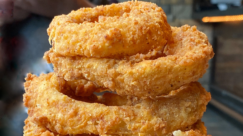 stack of crispy onion rings