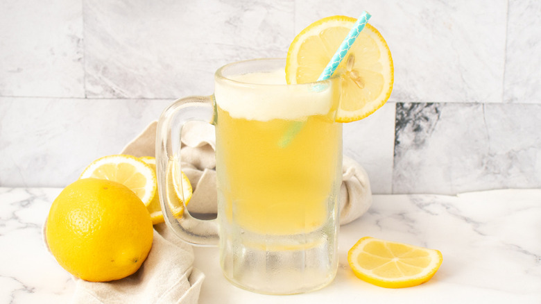 lemon ice shandy with straw