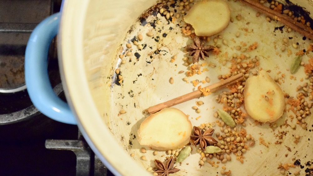 spices roasting in dutch oven