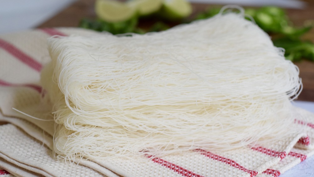 rice noodles for pho on towel