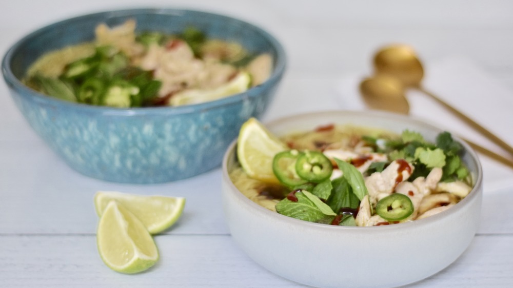 pho in bowls on counter