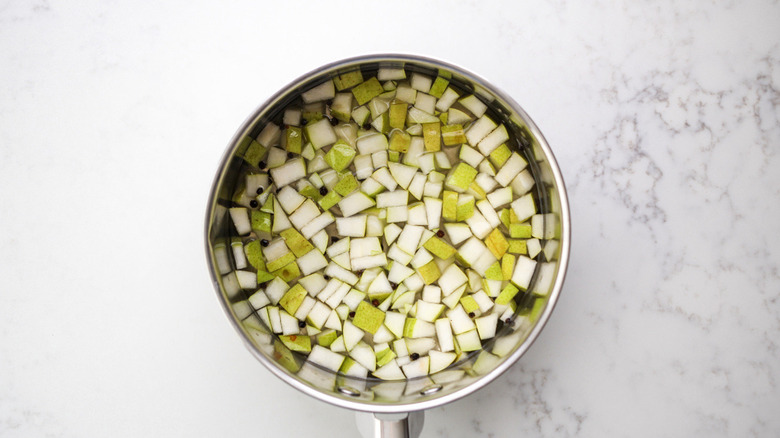 diced pears in saucepan