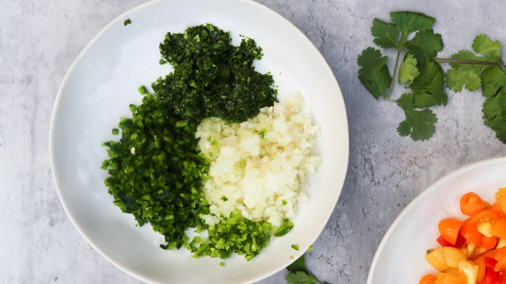 chopped onion and peppers for pico de gallo recipe