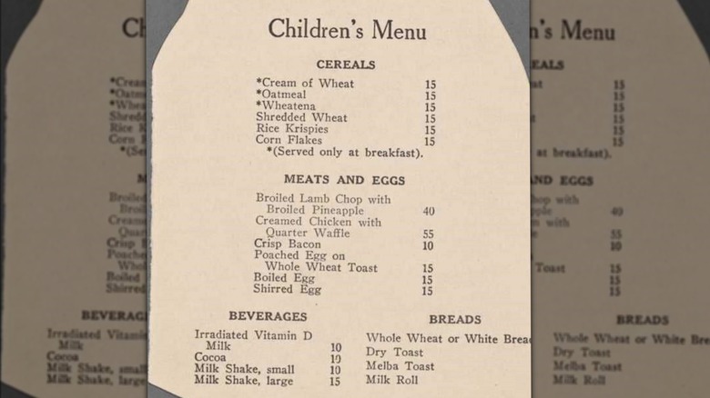 antique children's menu